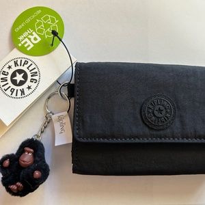 NWT Kipling Pixie Medium Organizer Wallet with Monkey Keychain  - Black